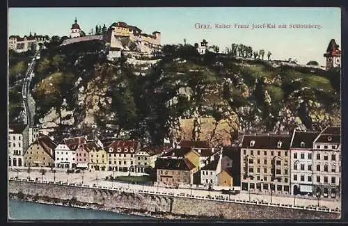 AK Graz, Kaiser Franz Josef-Kai mit Schlossberg