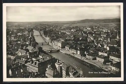 AK Graz, Teilansicht vom Schlossberg aus