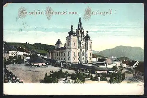 AK Mariazell, Panorama mit Kirche