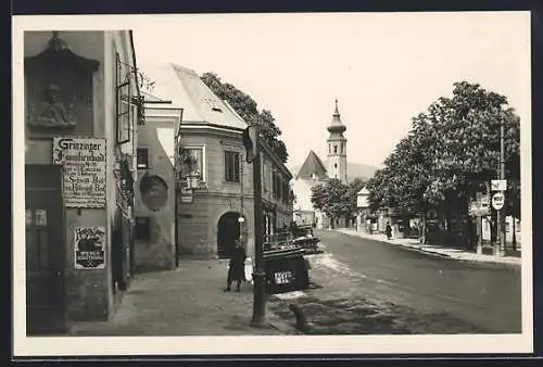 AK Wien XIX, Strassenpartie, Kirche, Auto