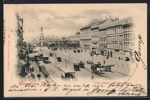 AK Wien, Praterstrasse und Praterstern mit Pferdebahn