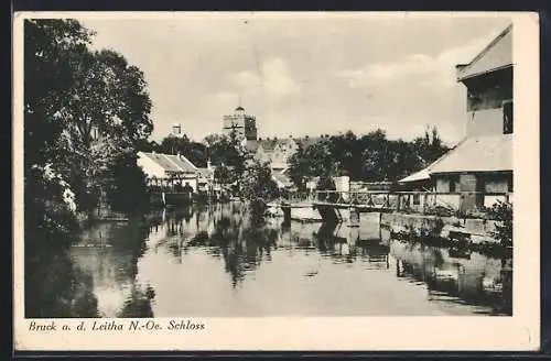 AK Bruck a. d. Leitha, Uferpartie mit Schloss