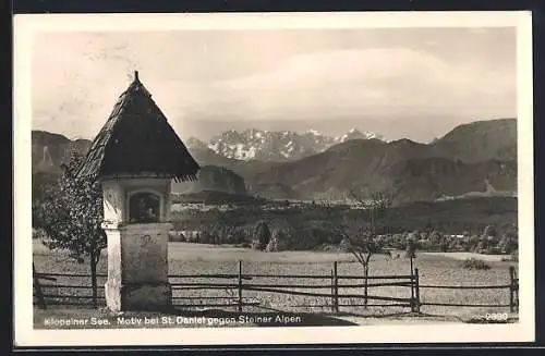 AK St. Daniel, Ortsansicht gegen die Steiner Alpen