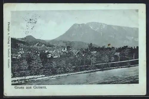 Mondschein-AK Goisern, Ansicht vom Wasser aus