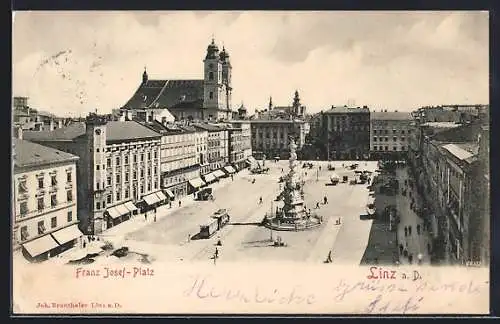 AK Linz a. D., Frant-Josef-Platz mit Strassenbahn