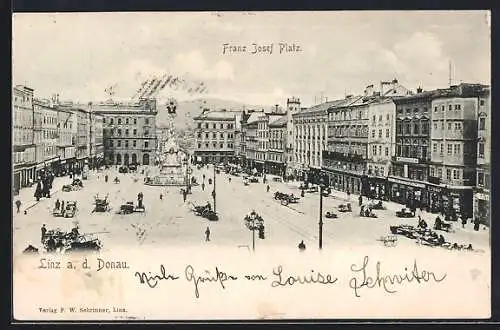 AK Linz a. D., Franz Josef Platz aus der Vogelschau