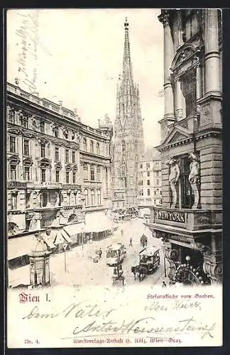 AK Wien, Stefanskirche vom Graben, Litfassssäule und Zahnarzt Dr Julius H.