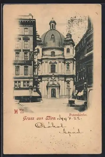 AK Wien, Peterskirche mit Geschäft und Optiker