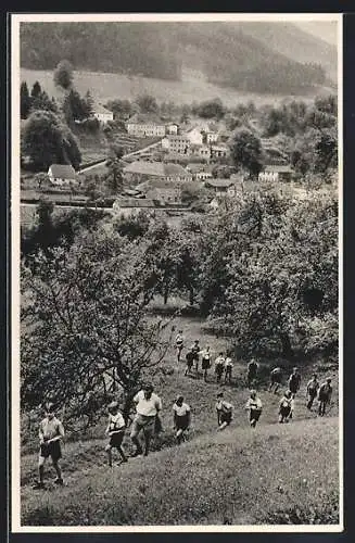 AK Scheibbs /N.-Oe., Neustift, Kindererholungsheim Lehenhof, Wiener Jugendhilfswerk, Ortsblick