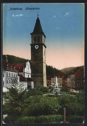 AK Judenburg, Hauptplatz mit Brunnen