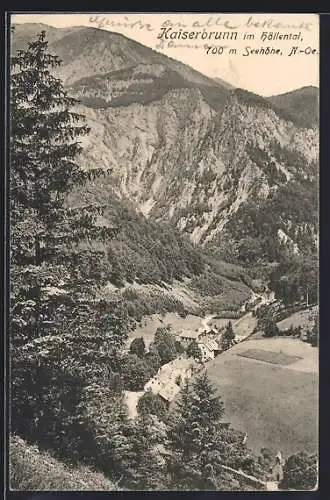 AK Kaiserbrunn i. Höllental, Blick über den Ort mit Bergpanorama