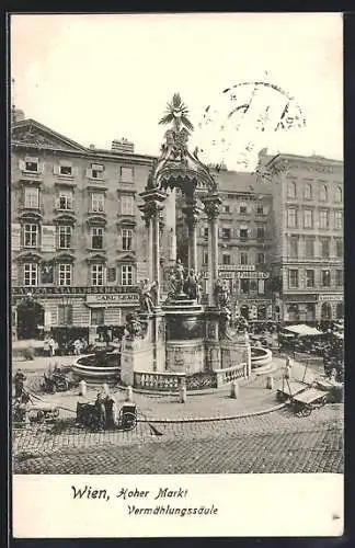 AK Wien, Hoher Markt mit Vermählungssäule und Restaurant S. Fröhlich