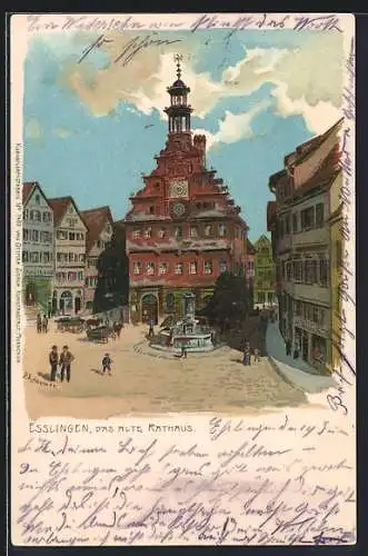 Künstler-AK P. Kraemer: Esslingen, Das alte Rathaus