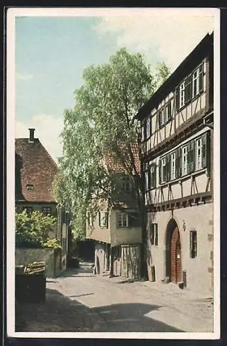 AK Leonberg, Schellinghaus, Strassenpartie mit Fachwerkhaus