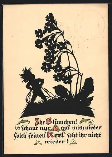 Künstler-AK Georg Plischke: Schattenbild, Kindlein vor Glockenblumen