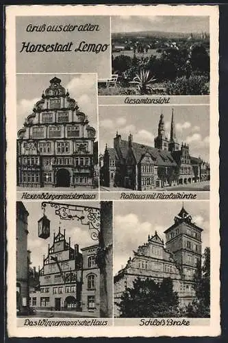 AK Lemgo, Gesamtansicht, Hexenbürgermeisterhaus, Rathaus mit Nicolaikirche