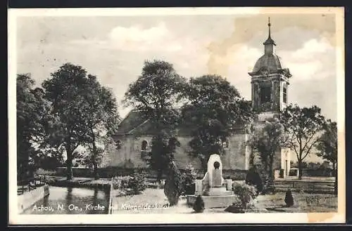 AK Achau, Kirche und Kriegerdenkmal