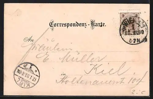 Lithographie Kahlenberg, Panorama mit Bäumen