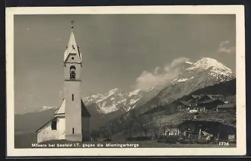 AK Mösern bei Seefeld, Kirche gegen die Miemingerberge