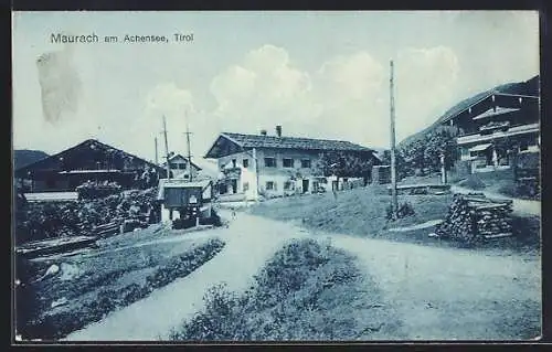 AK Maurach am Achensee, Panorama mit Brunnen