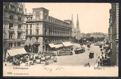 AK Wien, Schottengasse mit Kirche und Strassenbahn