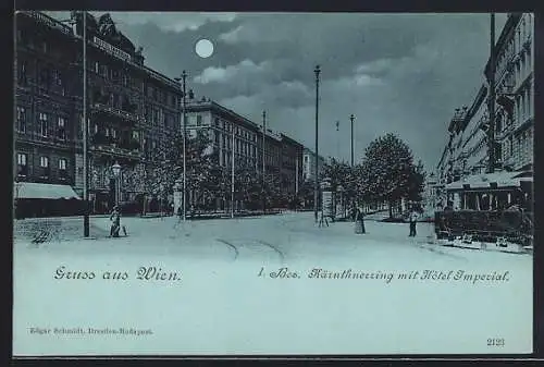 AK Wien, Kärnthnerring mit Hotel Imperial und Strassenbahn