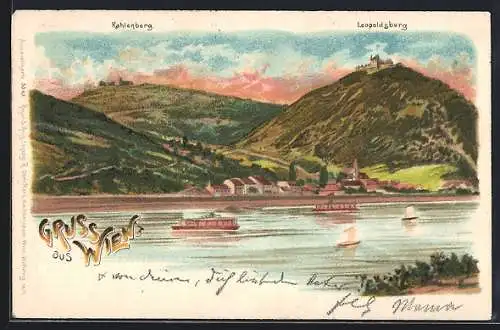 AK Wien, Blick auf den Fluss m. Kahlenberg & Leopoldsberg