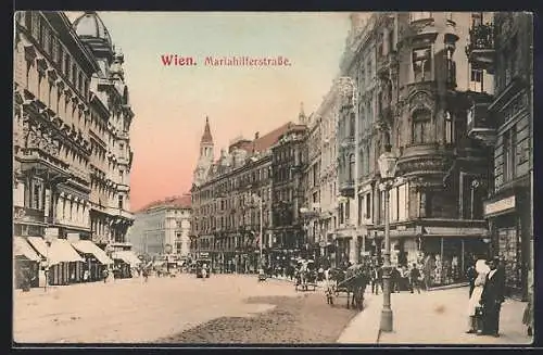 AK Wien VI, Mariahilferstrasse, Geschäfte in den Häusern