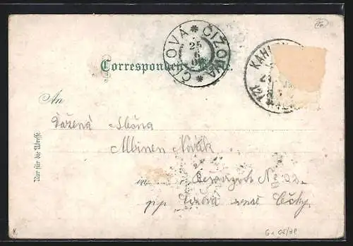 Lithographie Wien-Kahlenberge, Ortsansicht, Stefanie-Warte