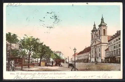 AK Wien, Hauptstrasse mit Marktplatz und Rochuskirche