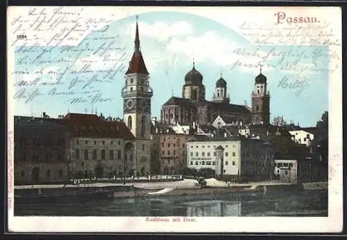 AK Passau, Rathaus mit Dom