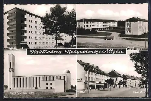 AK Kaufbeuren-Neugablonz, Hochhaus, Neuer Markt, Gustav-Leutelt-Schule