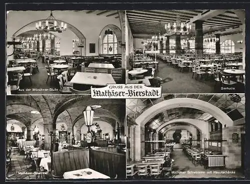 AK München-Au, Gasthaus Mathäser-Bierstadt mit Bierhalle, Stube und Gewölbe