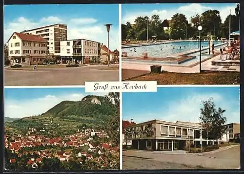 AK Heubach / Württ., Freibad, Apotheke und Ortsansicht