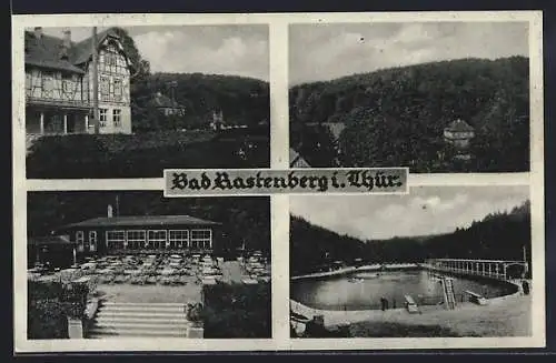 AK Bad Rastenberg i. Thür., Restaurant Felsenkeller und Freibad