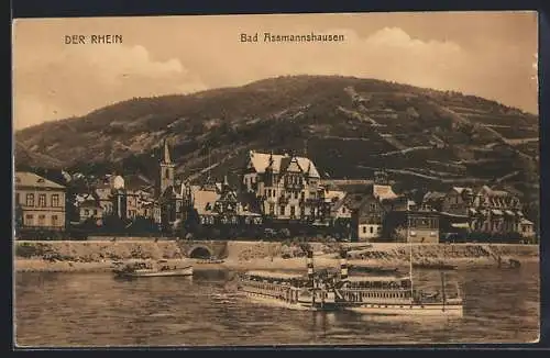 AK Bad Assmannshausen, Rheinpartie mit Dampfer