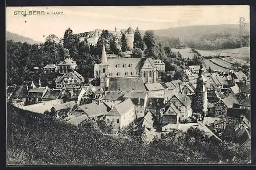 AK Stolberg / Harz, Blick zum Schloss über dem Ort