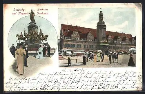 AK Leipzig, Rathaus und Sieges-Denkmal