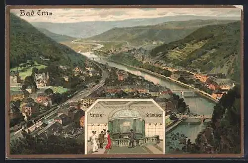 AK Bad Ems, Talpanorama mit der Stadt, Emser Kränchen