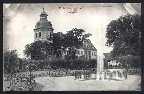 AK Eisenberg i.Thür., Schloss mit Springbrunnen