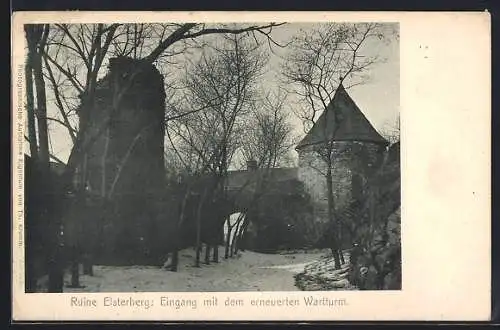 AK Elsterberg / Vogtl., Eingang zur Ruine mit dem erneuerten Wartturm