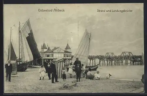 AK Ahlbeck / Seebad, Strand und Landungsbrücke