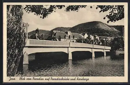 AK Jena, Blick vom Paradies auf Paradiesbrücke und Kernberge