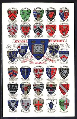 AK Oxforf, University, Arms of the Colleges, All Souls, Jesus Coll, Lincoln, Pembroke, Oriel, Keble