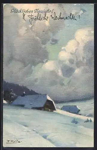 Künstler-AK Fritz Reiss: Winteridylle im Schwarzwald