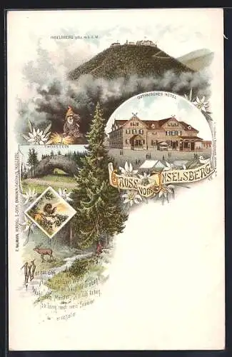 Lithographie Inselsberg, Gothaisches Hotel, Gesamtansicht, Thorstein, Zwerg