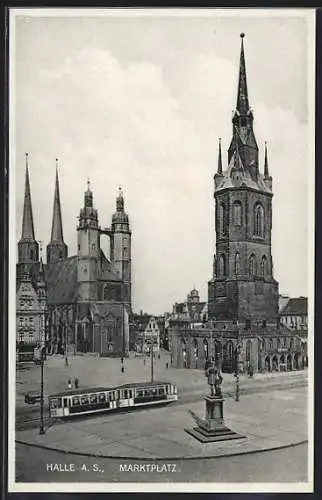 AK Halle / Saale, Marktplatz, Strassenbahn