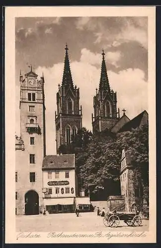 AK Oschatz, Rathausturm und St. Aegidienkirche