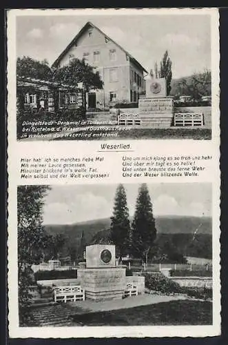 AK Dingelstedt, Weserlied, Dingelstedt-Denkmal mit Gasthaus Reese