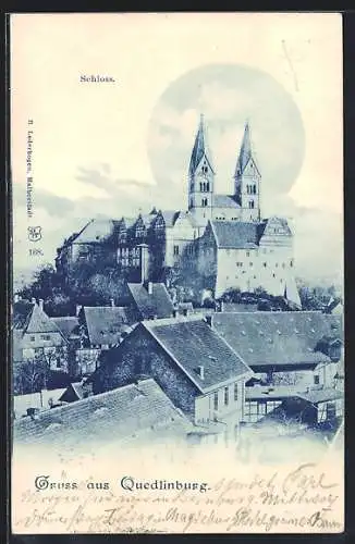 AK Quedlinburg, Ortspartie mit Schloss